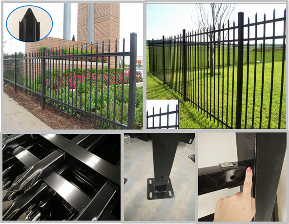Multi Function Black Steel Fence Steel Garden Fencing For Park / Apartment