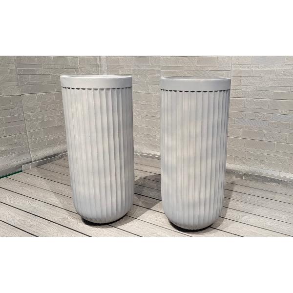 Tall Cool-toned Gray Linear Dimension Round Fiber Clay Planter Deluxe Decoration Project