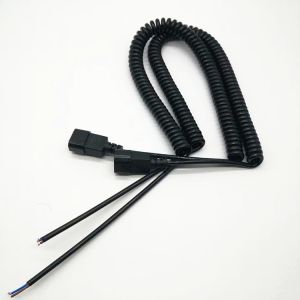 C14 black extension spring power cord 0.5m-10m copper power extension cable OEM