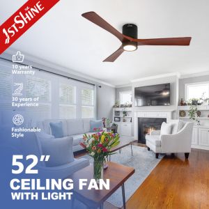 Modern 3 Blade Natural Wood LED Flush Mounted Ceiling Fan with 5 Speeds DC Motor
