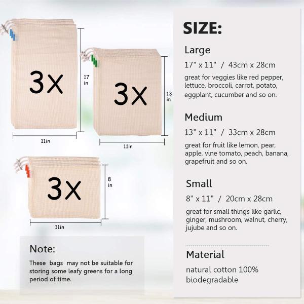 ISO9006 Biodegradable Organic Cotton Drawstring Bags Reusable Mesh Produce Bags BRC