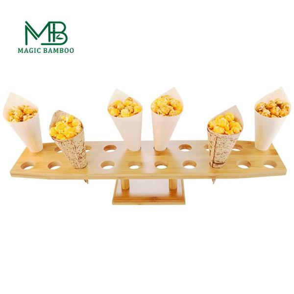 Multilevel Bamboo Food Ice Cream Cone Stand Storage Rack Portable