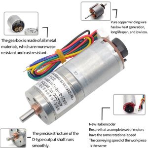 ASLONG Small DC Hall Encoder Motor JGA25-370B 37mm 6/12V 8.6-1363RPM High Torque