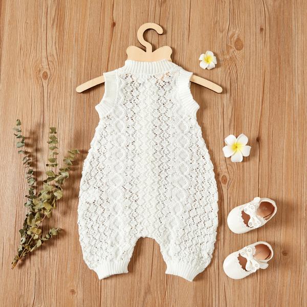 Cotton Newborn Infant Baby Clothes Boy Girl Knitted White Unisex Baby Summer Romper Onesie Bodysuit