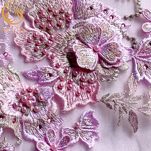 Bridesmaid Dress 3D Flower Lace Fabric With Beads Embroidered
