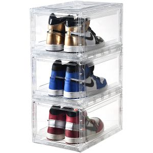 Injection Folding Plastic Shoe Box Organizer Stackable Sneaker Storage Boxes