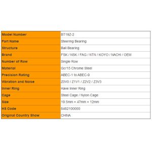 BT19Z-2 Steering Column Bearing 19.5mm × 47mm × 12mm Wheel Ball Bearing