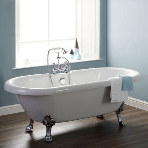 China White Free Standing Bathtub Ergonomic With Tiger Feet Overflow Drain on sale
