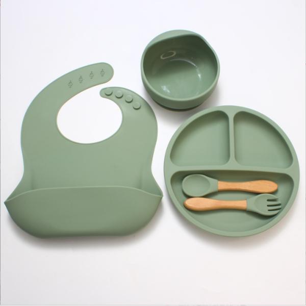 Food Grade Silicone Bowl and Spoon Set for Baby Feeding No Design Style Easy to Clean