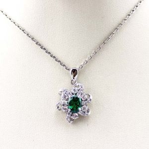 China Sterling Silver Cable Chain  Oval Green Cubic Zircon Pendant Necklce (P10) on sale
