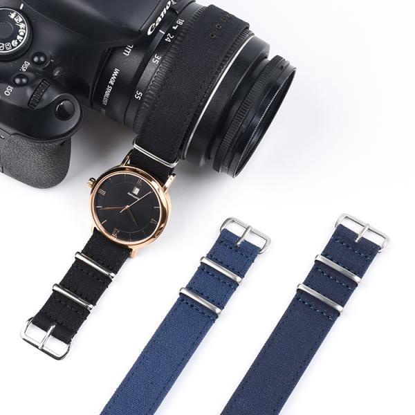 NATO Style Canvas Strap Watch Band 26mm One Piece With Thread Holes