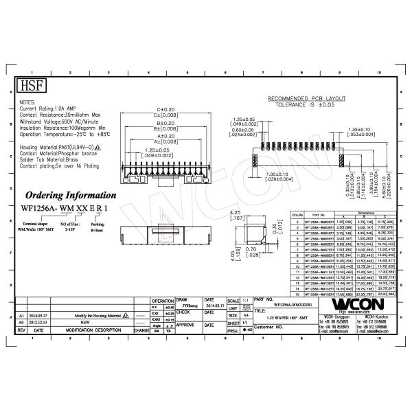 14P Wafer Wire To Board 1.25MM Pitch Connector PA6T Natual Color PE Bag ROHS