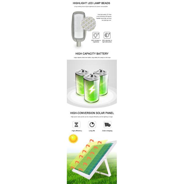 60mm Arm Rod IP65 Split Solar LED Street Lights Long Working Time