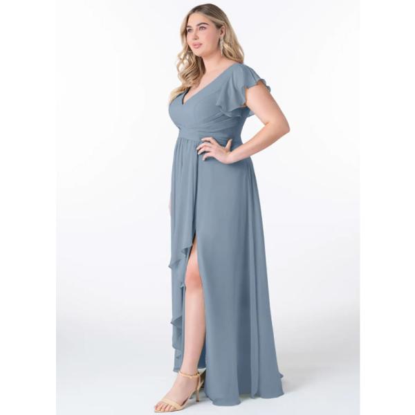 Beautiful Pleated Chiffon Dusty Blue Floor-Length Junior Bridesmaid Dress Cap Sleeve Princess Ruffle