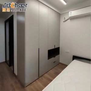 Villa Modern Sliding Alimirah Wooden Glass Combination Wardrobe Clothes