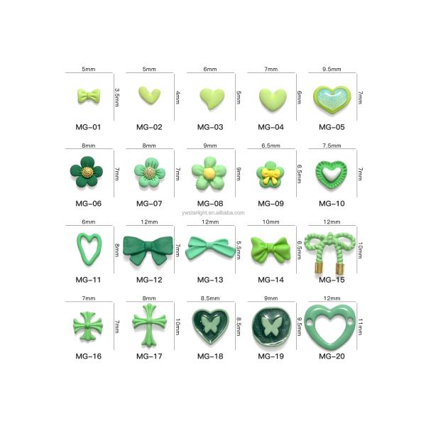 2023 new Nail charms green color frosted heart bow flowers 3d nail art summer jewelry for nail salon
