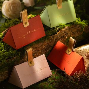 China Luxury House Shaped Wedding Favor Box with Leather Handle on sale