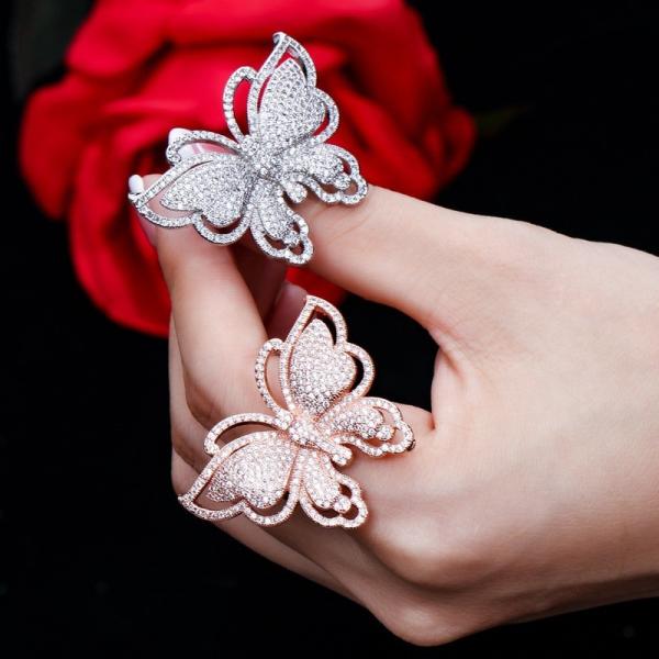 Fashion Colorful Butterfly CZ Gold Ring For Women Girls Fashion Engagement Wedding CZ Crystal Finger Ring Party Jewelry
