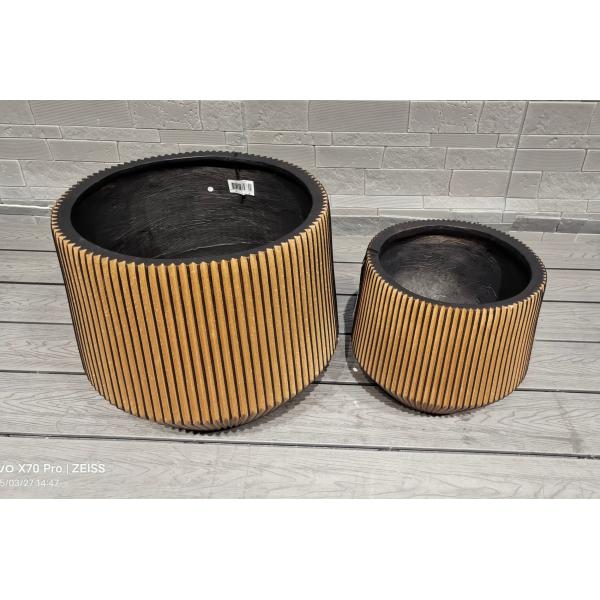 Golden - Brown Hue Stripe Patterns Round Fiber Clay Planter Durable Office Decoration Project