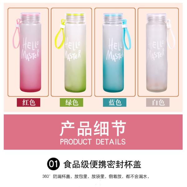 Personalised Designer Colorful Glass Water Bottles Portable Gradient BPA Free Frosted Borosilicate Glass Water Bottle