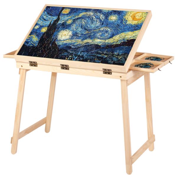 Puzzle Board Cover Wooden Folding Drawers Jigsaw Puzzle Table with Legs 1500pcs AJUNION