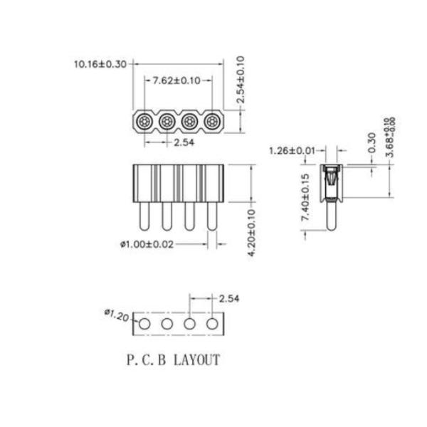 1 X 4 Pin Female Connector Ic 2.54mm Smt Pin Header Strip