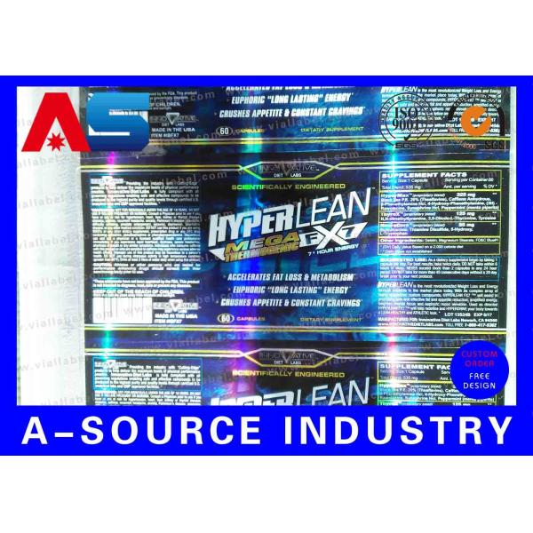 Custom Hologram Printing Pill Bottle Label Metalic Blue Removable Pharmaceutical