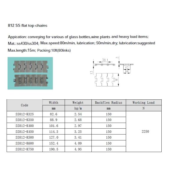 SS812-K400/SS815-K400 STAINLESS STEEL TOP CONVEYOR CHAIN FOR WINE INDUSTRIES
