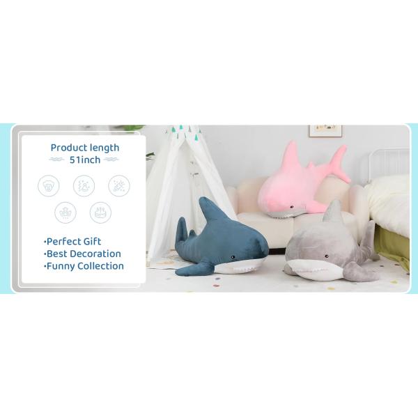 Factory Wholesale Professional MORISMOS Purple 40in Super Soft Giant Shark Stuffed Toy Cute Kids' Animal Pillow with PP Filling