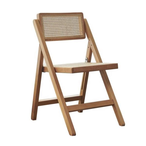 NO Folded Modern Solid Wood Chair with Rattan Dining Folding Rattan Chair in