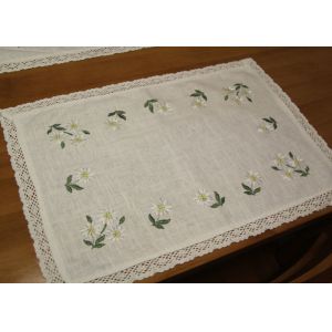 Embroidered Patchwork White Cotton Tablecloths Rectangular With Logo Customized
