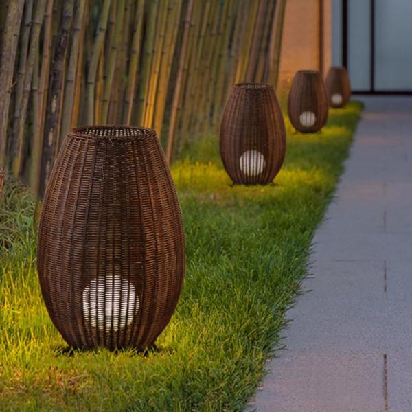 Customized Luxurious Rattan Floor Lamp , Indoor Creative Wicker Floor Light