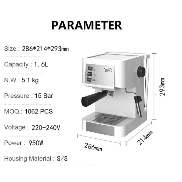 CM-1699 Pressure Gauge 950W Espresso Coffee Machine Stainless Steel Decoration