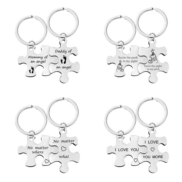 Keychain Stainless steel couple puzzle pendant hanging ornament Valentine's Day gift logo words engraved lettering