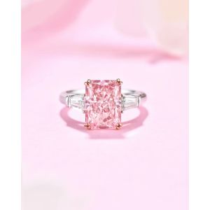 China 18k White Gold Synthetic Diamond Ring Large Size 4.31ct Fancy Pink Radiant Cut Diamond on sale