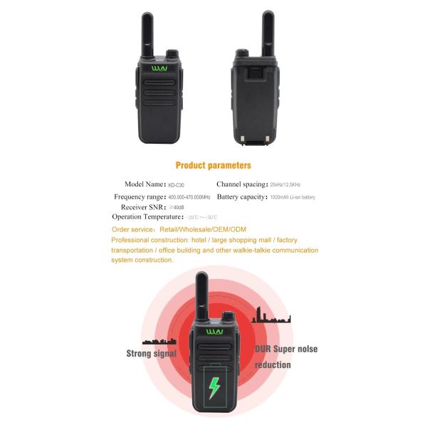 2 Way C30 UHF 2W 1000Mah 470MHz Handheld Walkie Talkie
