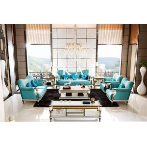 High Quality European Style Blue Fabric Sofa FLN-M-SF301
