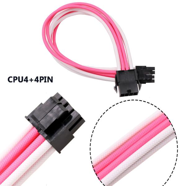 Pink&white jacketed wire Sleeved Extension Cable Kit ATX CPU PCI-E Extension Power Supply Cable