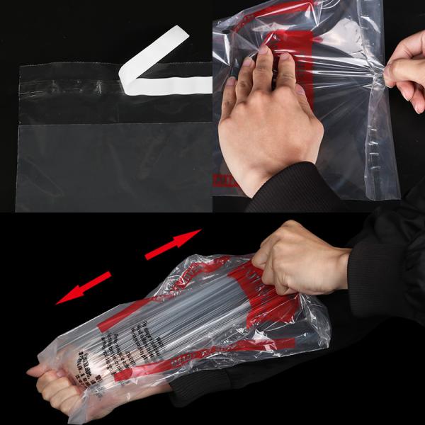 40 Micron LDPE Plastic Self Adhesive Bags With Suffocation Warning