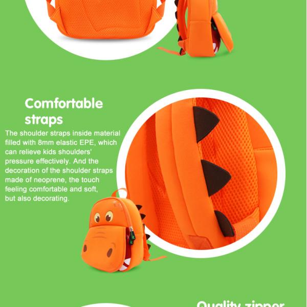 Hippo Style Kids Toddler Backpack For Toddler Boy Green / Orange Color