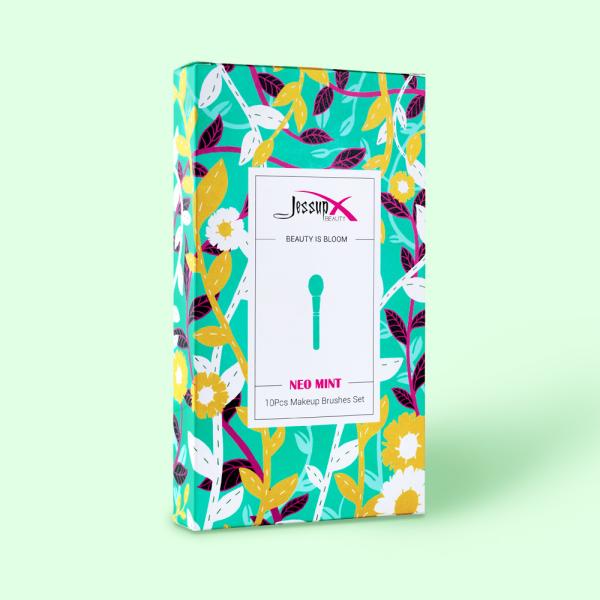 Neo Mint Face And Eye Makeup Brush Set With Bag Antibacterial