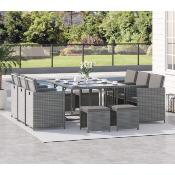 Rattan Wicker Dining Table Furniture Set Metal Lounge Lounger Ottoman Footrest Sofa 11pcs