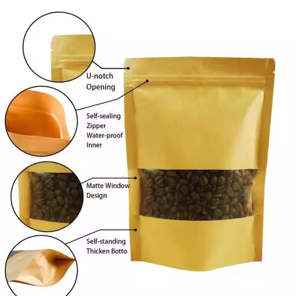 Food Packaging Bag Custom Print Kraft Paper Gravure Printing Zipper Top Stand Up Pouch Bag With Clear Window