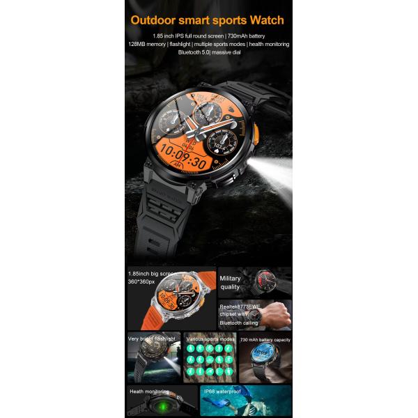 Outdoor BT Music Smart Watch IP68 Sleep Monitor SmartWatch K66 730mah Battery