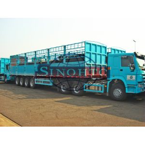 Steel Side Bar Fence Animal Transport Trailer , 50T 3 Axle Cattle Livestock