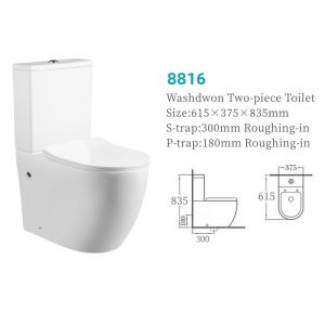 Sanitary Ware Bathroom Washdown Two piece Toilet with 10cm/4inch diameter outlet  Ceramic Toilets