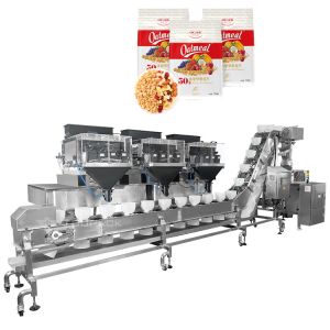 Mixed Nuts And Dried Fruits Linear Weigher Packing Machine With Conveyor Pre