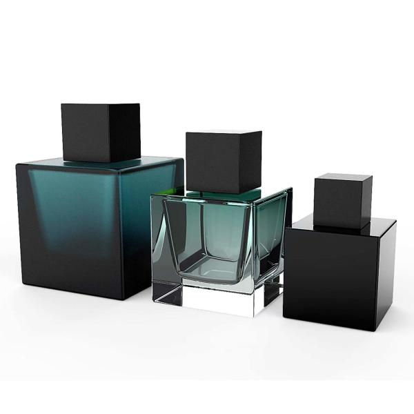 Buy Square Transparent Perfume Bottle Glass Empty With Lid 100ml 50ml at wholesale prices