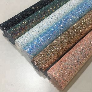 Waterproof Woven Backing chunky Glitter Faux Leather Fabric Black Glitter Fabric