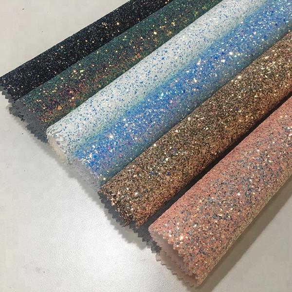 Buy Waterproof Woven Backing chunky Glitter Faux Leather Fabric Black Glitter Fabric at wholesale prices
